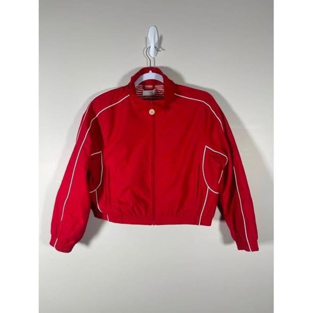 MOTHER The Breaker Breaker Crop Jacket Pretty Cool Red White Piping Full Zip